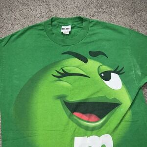 Vintage Green M&M T-Shirt Big Face Y2K Promo Mens Large Candy M&M's